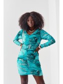 Fitted dress with draping, marble green 12580 - Online store - Boutique